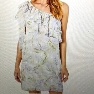 Cece off shoulder Baja palm clip.dress soft violet lavender & green - NWT - XS